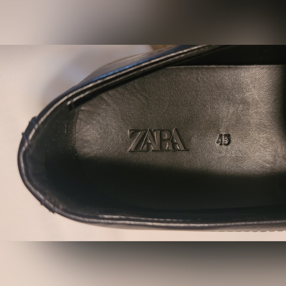 Zara Black Leather Slip-On Loafers Mens Size 45 - Picture 11 of 13